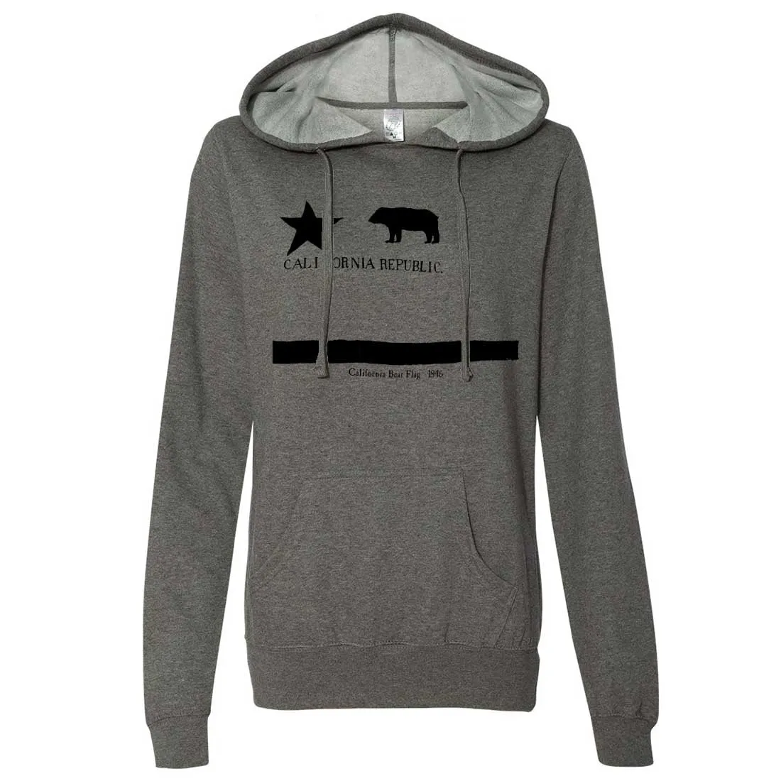 Old California Bear Flag 1846 Black Print Ladies Fitted Hoodie