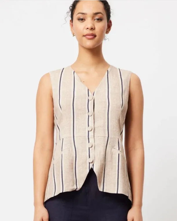 Once Was - Grace Linen Vest in Stripe