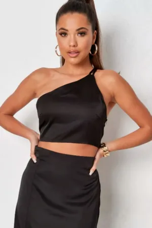 One Shoulder Satin Crop Top