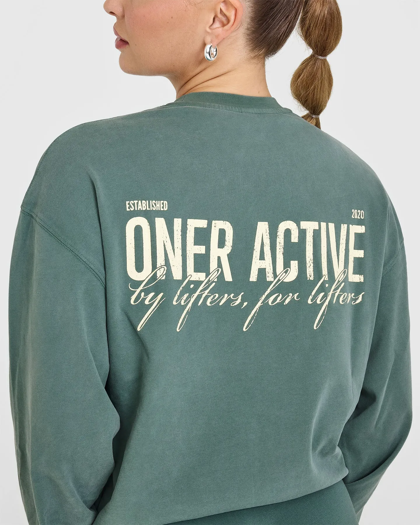 Oversized Graphic Washed Long Sleeve Top | Iced Green