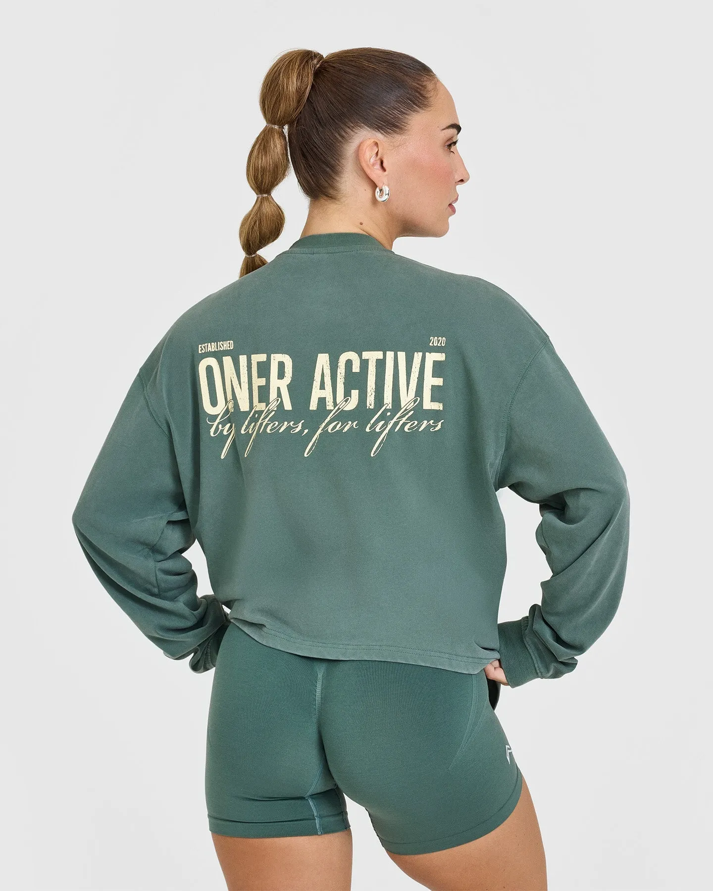 Oversized Graphic Washed Long Sleeve Top | Iced Green