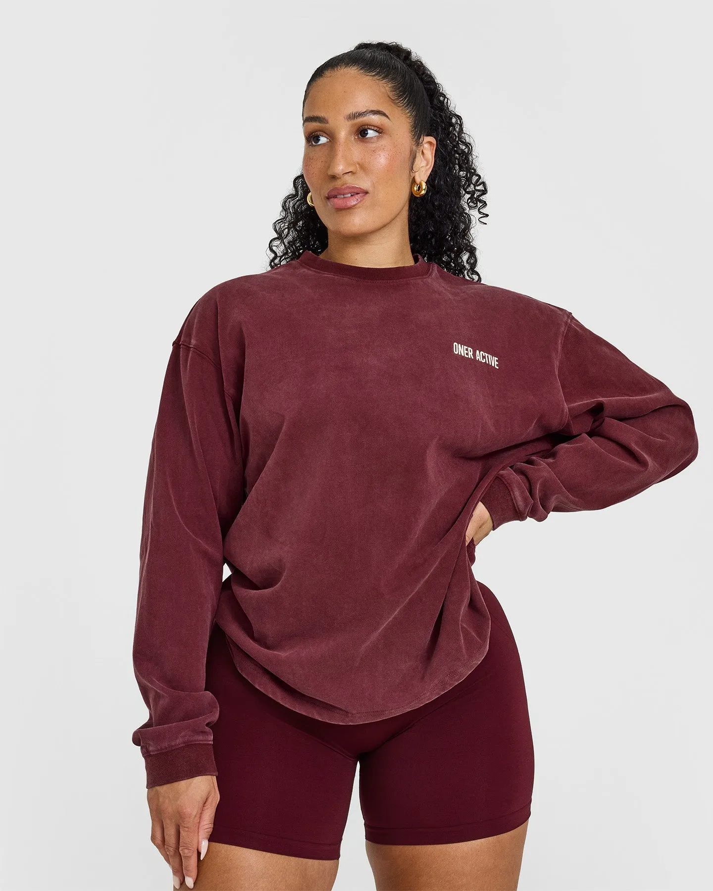 Oversized Graphic Washed Long Sleeve Top | Rosewood