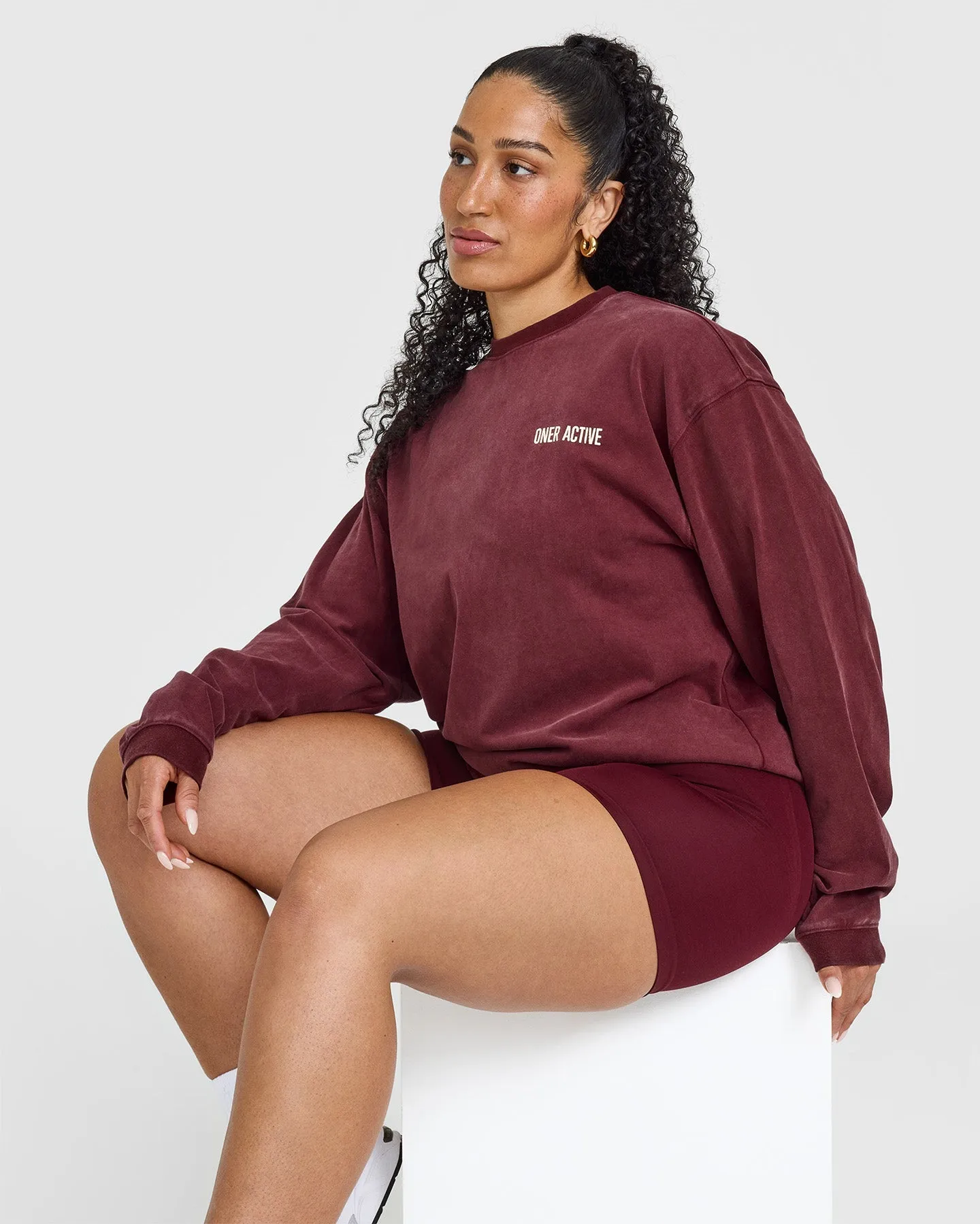 Oversized Graphic Washed Long Sleeve Top | Rosewood