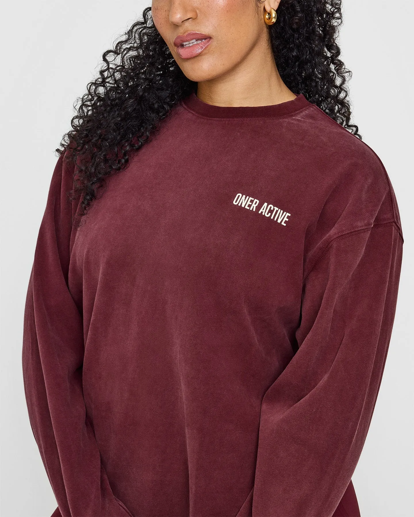 Oversized Graphic Washed Long Sleeve Top | Rosewood
