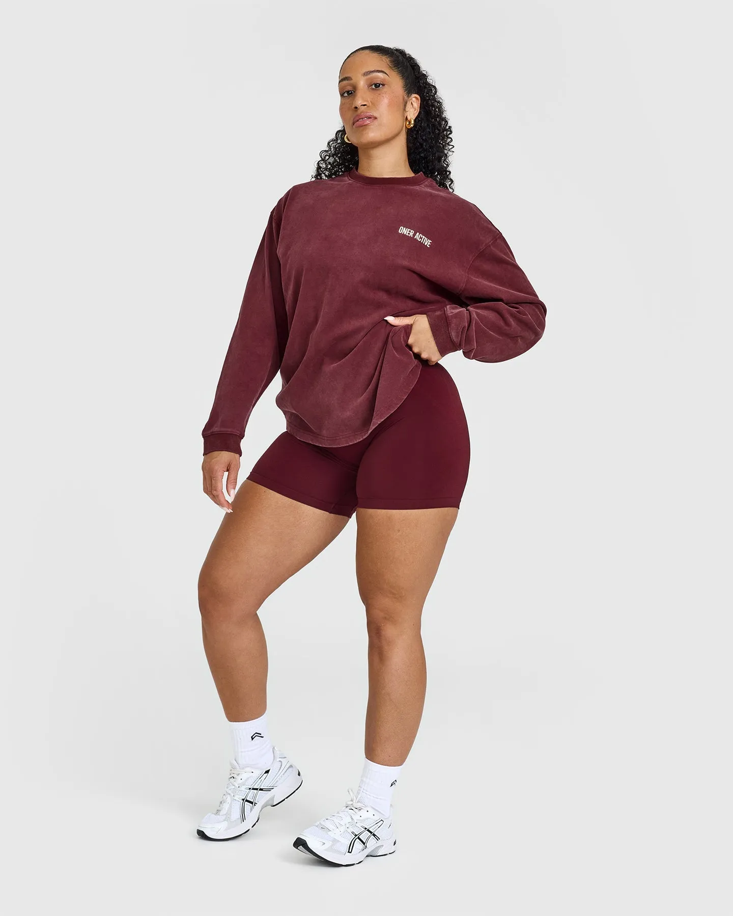 Oversized Graphic Washed Long Sleeve Top | Rosewood