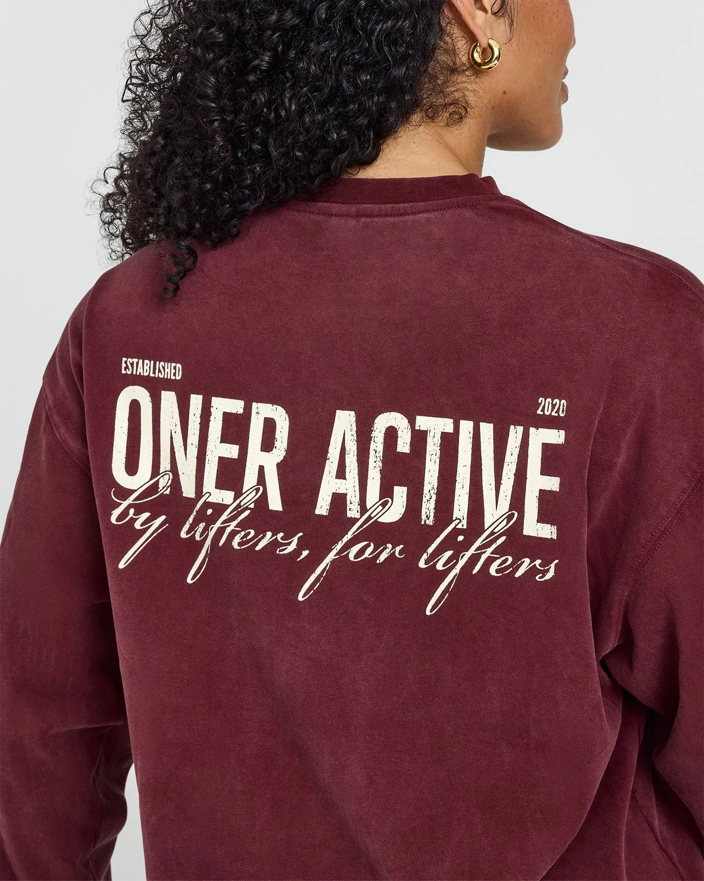 Oversized Graphic Washed Long Sleeve Top | Rosewood