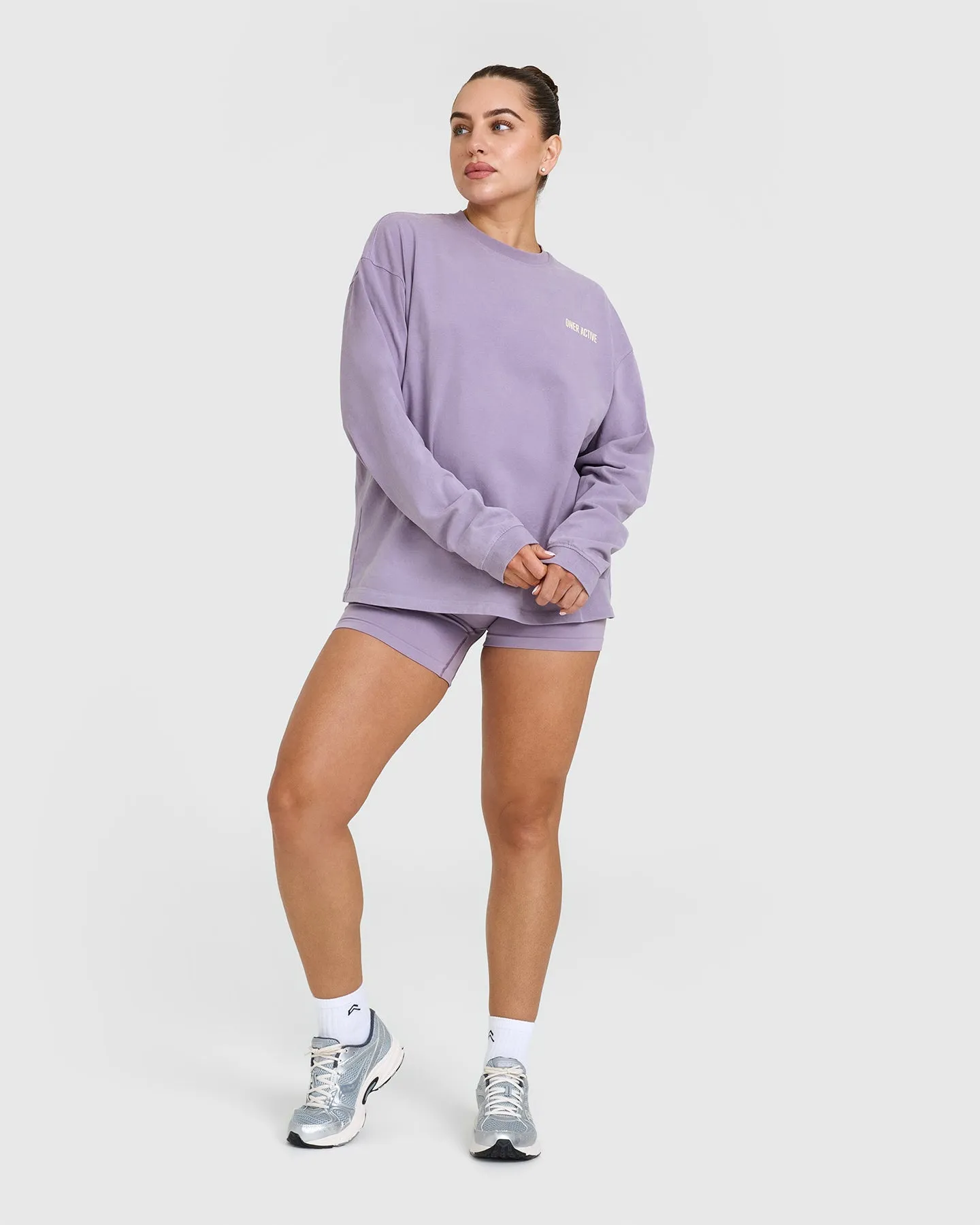 Oversized Graphic Washed Long Sleeve Top | Soft Purple