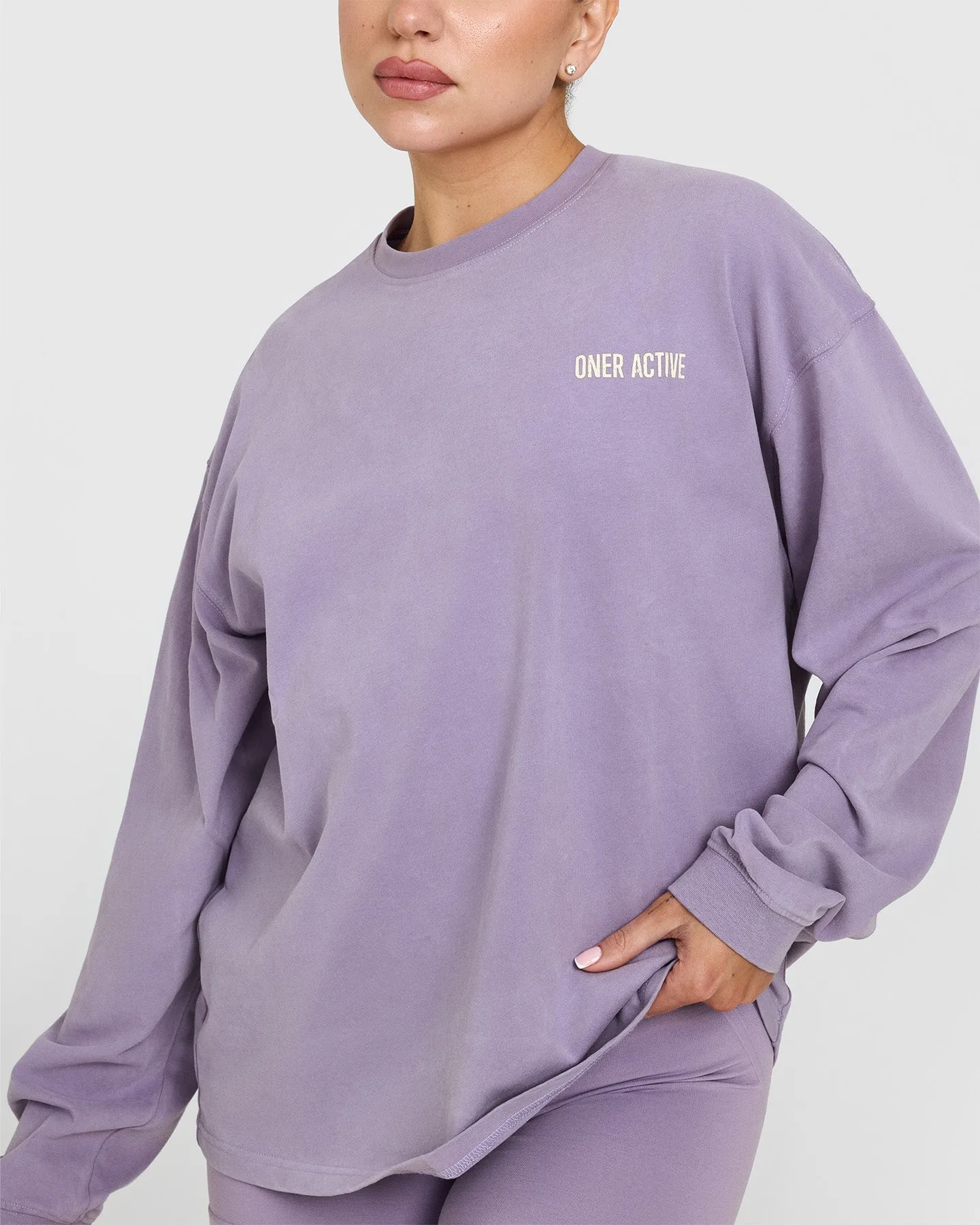 Oversized Graphic Washed Long Sleeve Top | Soft Purple