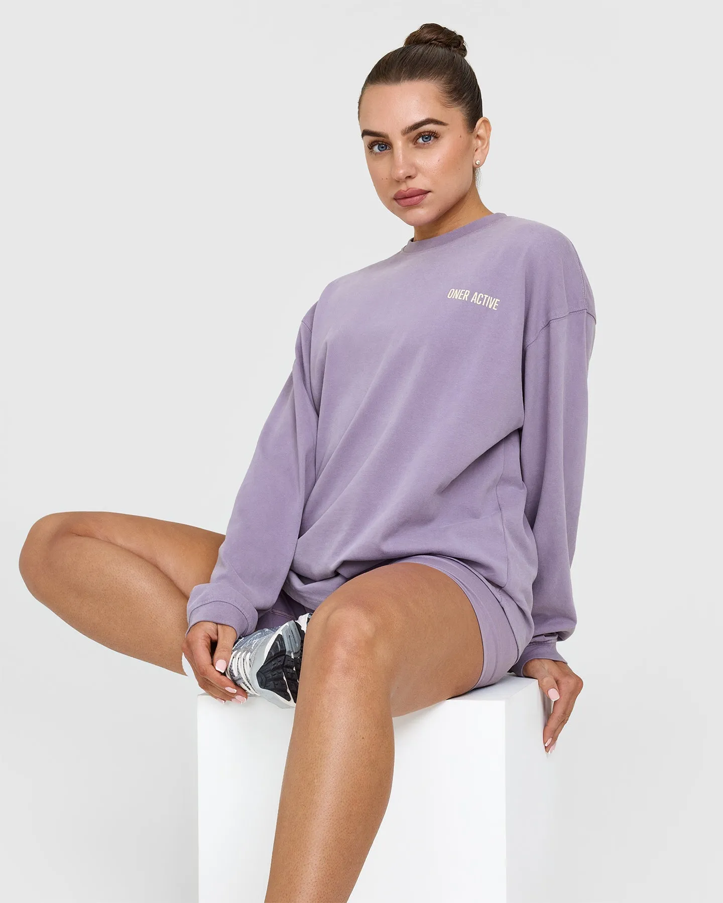Oversized Graphic Washed Long Sleeve Top | Soft Purple