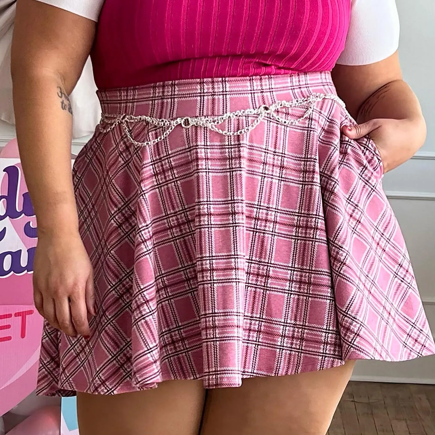Plaid Mini-Flare Skirt - Highland Rose (V2)