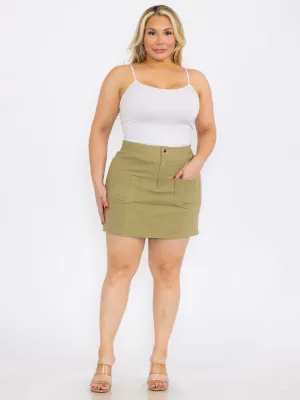 PLUS SIZE BUTTON CLOSURE FRONT POCKETS MINI DENIM SKORT