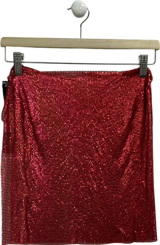 PrettyLittleThing Red Petite Chainmail Mini Skirt UK 10