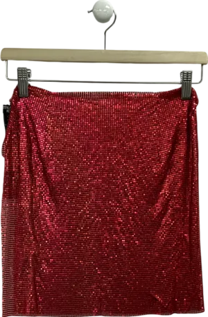 PrettyLittleThing Red Petite Chainmail Mini Skirt UK 10