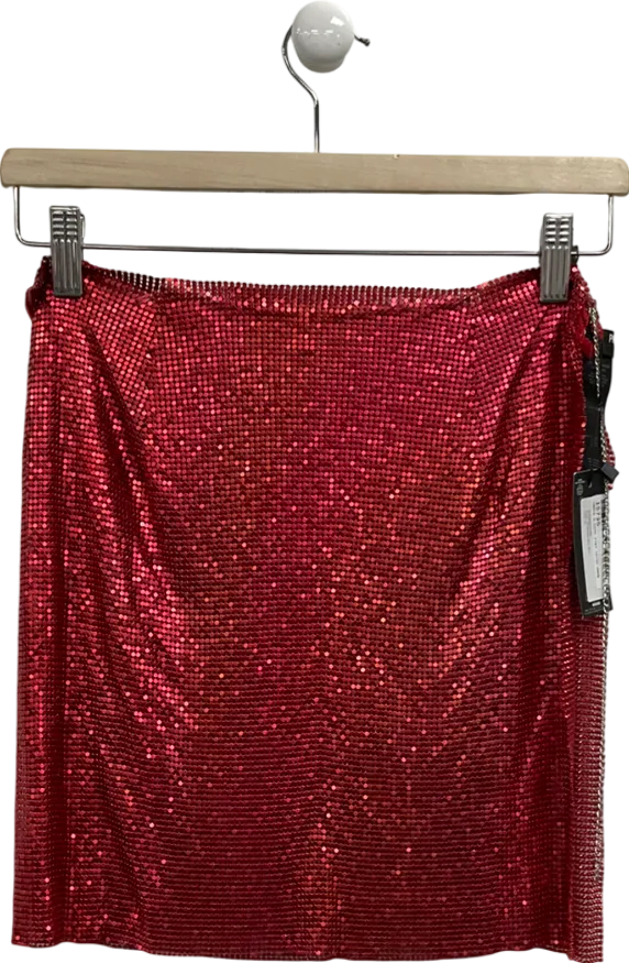 PrettyLittleThing Red Petite Chainmail Mini Skirt UK 10