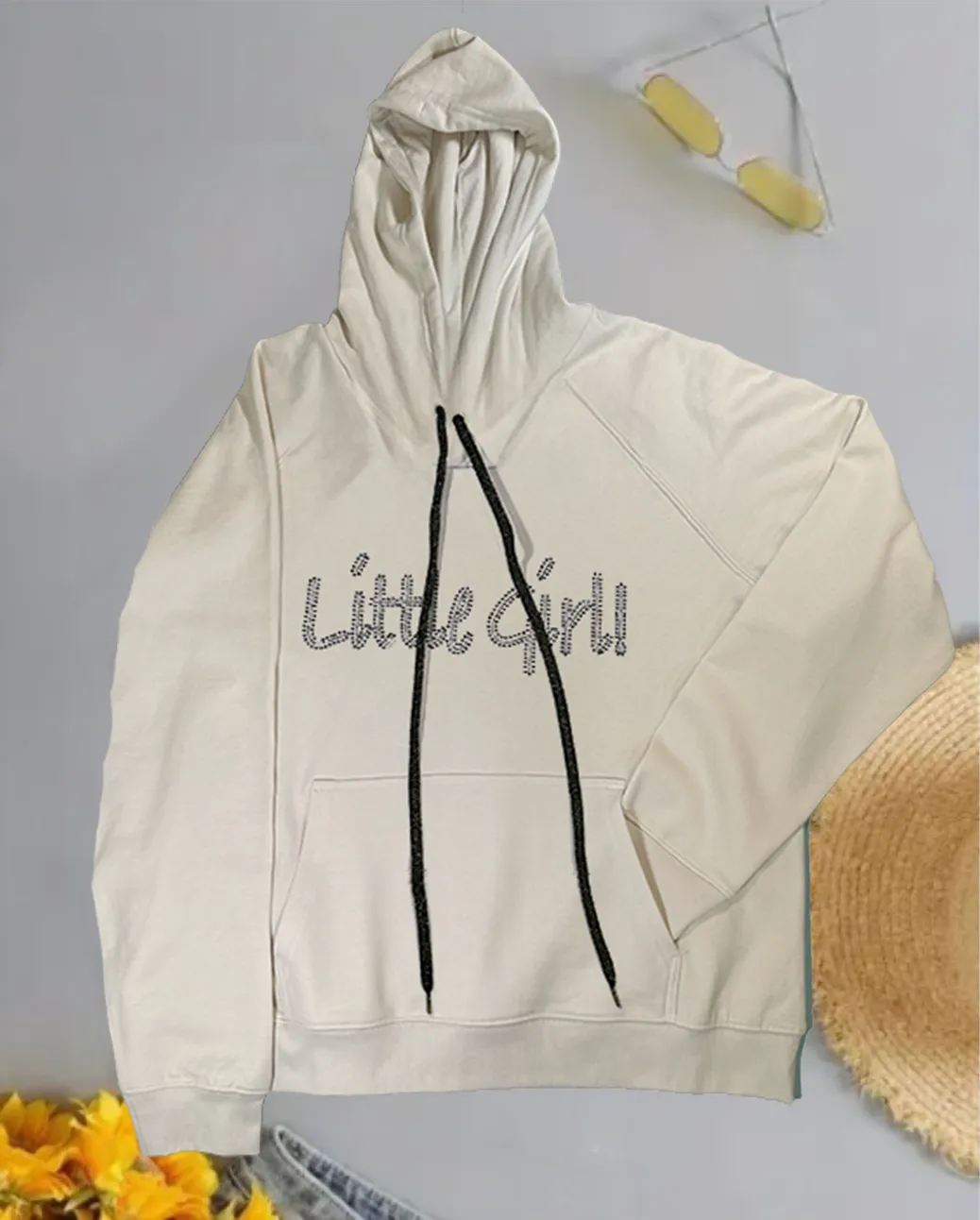 "Little Girl" Black Crystal Hoodie