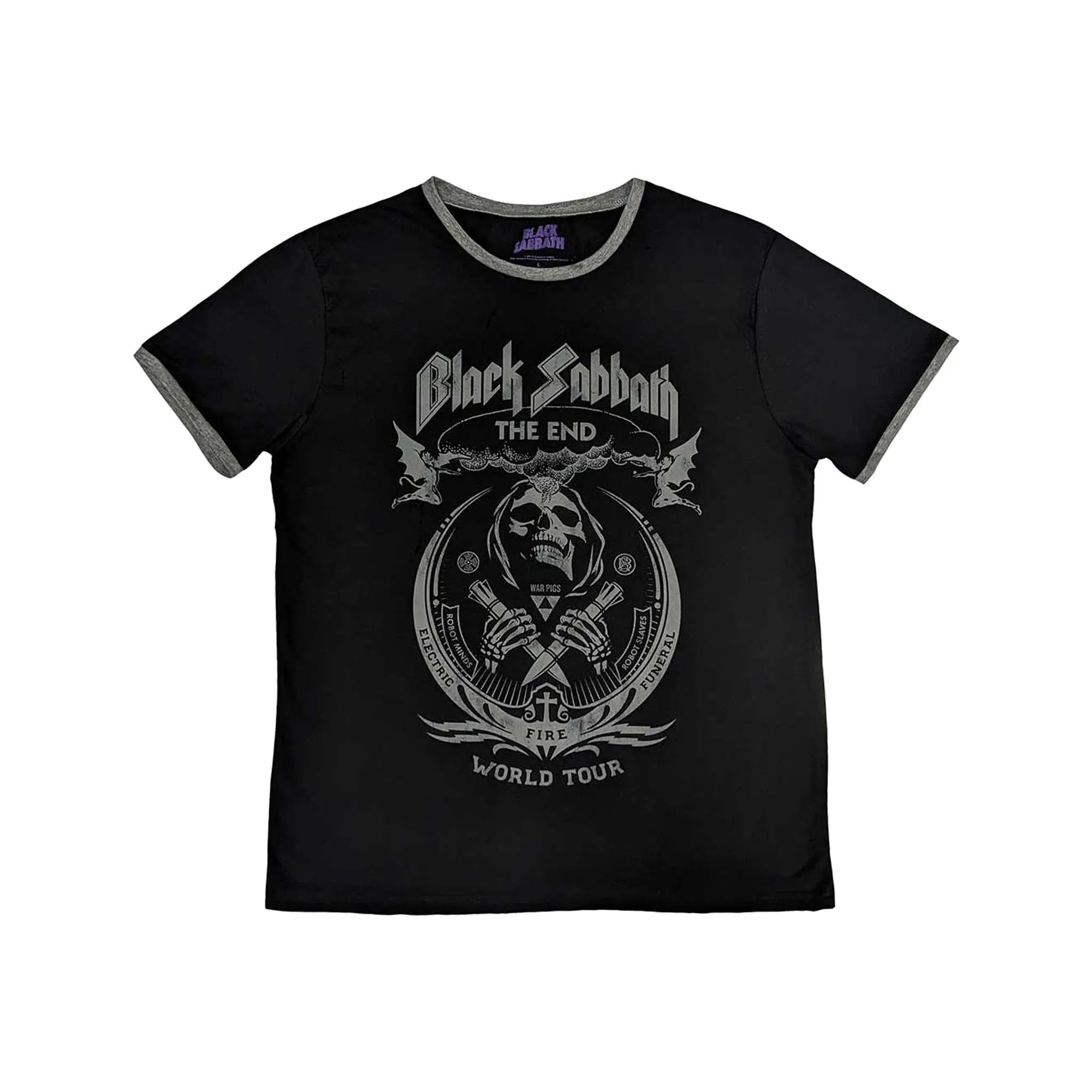 Rockoff Black Sabbath Unisex Ringer T-Shirt: The End Mushroom Cloud, Black