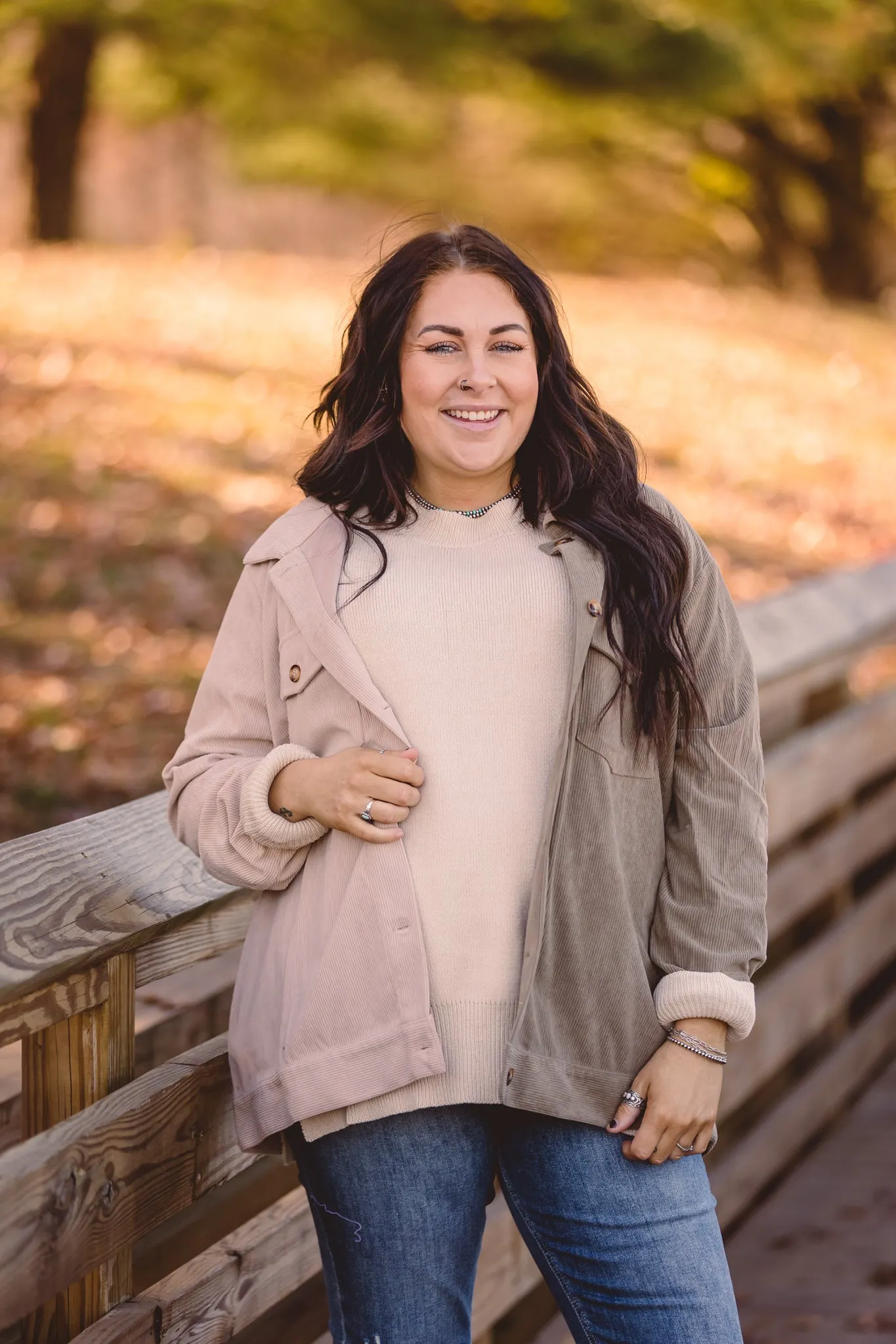 Sage   Cream Half & Half Mini Corduroy Shacket