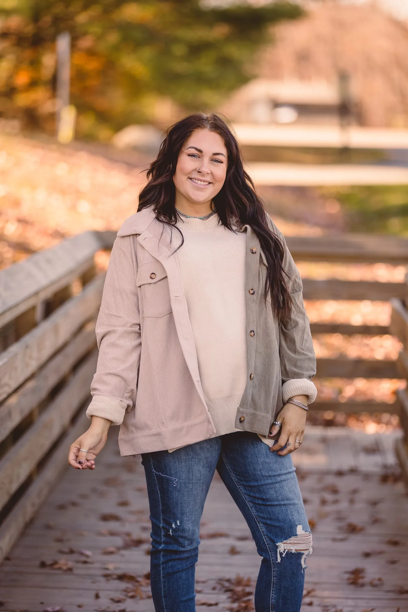 Sage   Cream Half & Half Mini Corduroy Shacket