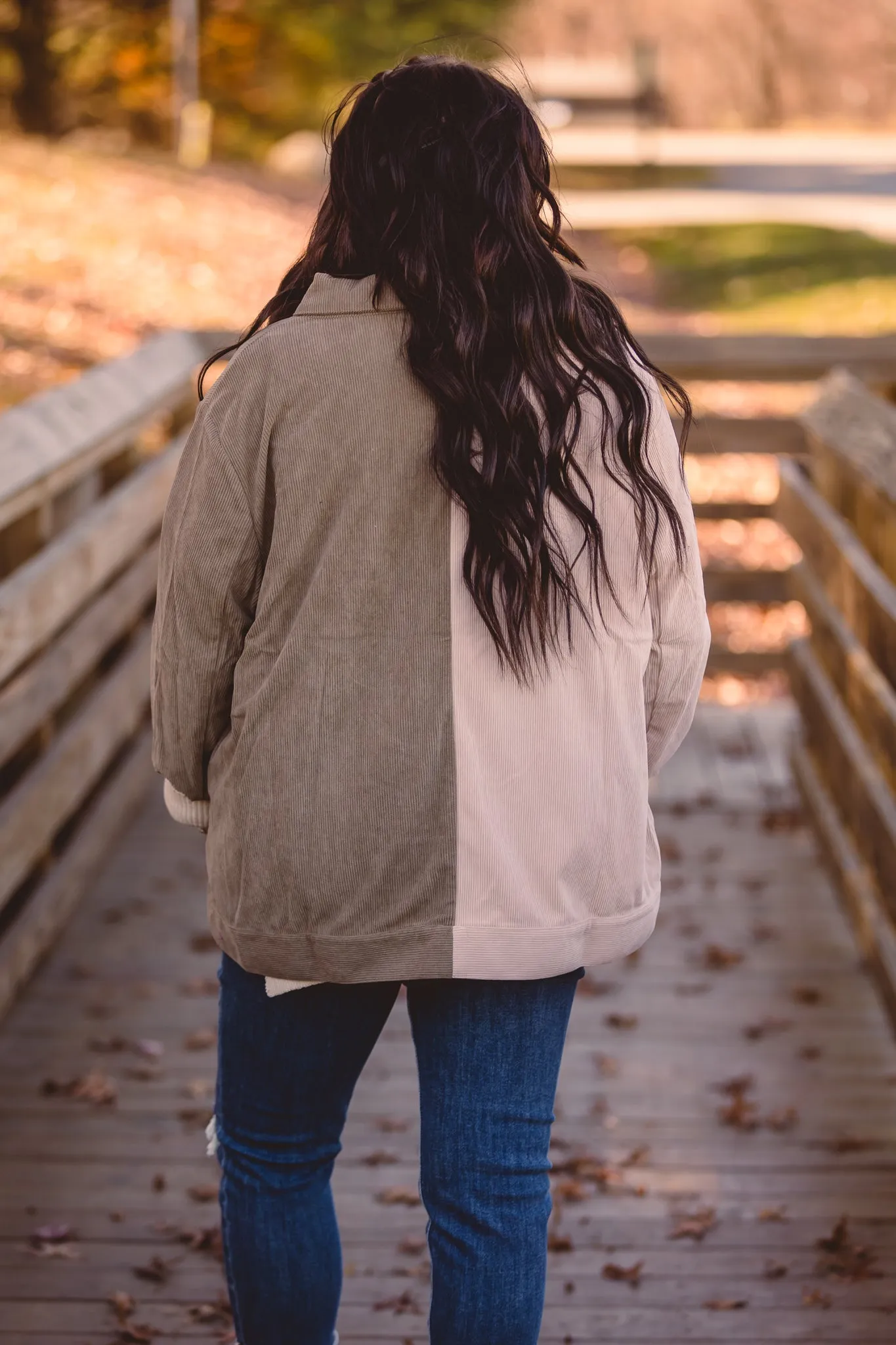 Sage   Cream Half & Half Mini Corduroy Shacket