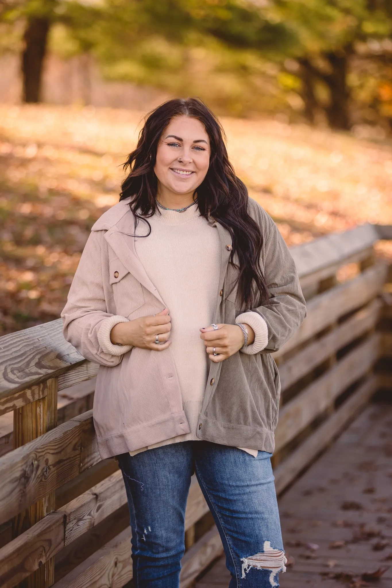 Sage   Cream Half & Half Mini Corduroy Shacket