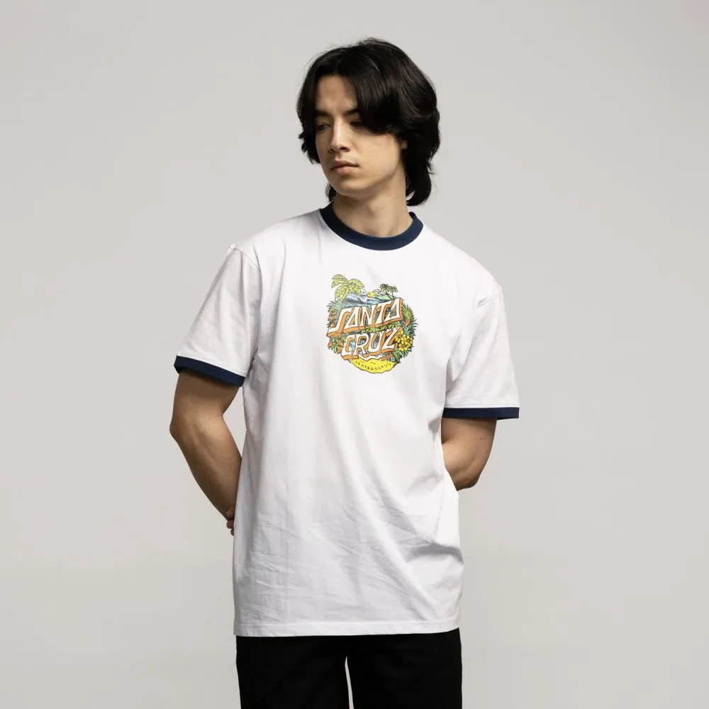 Santa Cruz Custom T-Shirt Aloha Dot Front Ringer - White