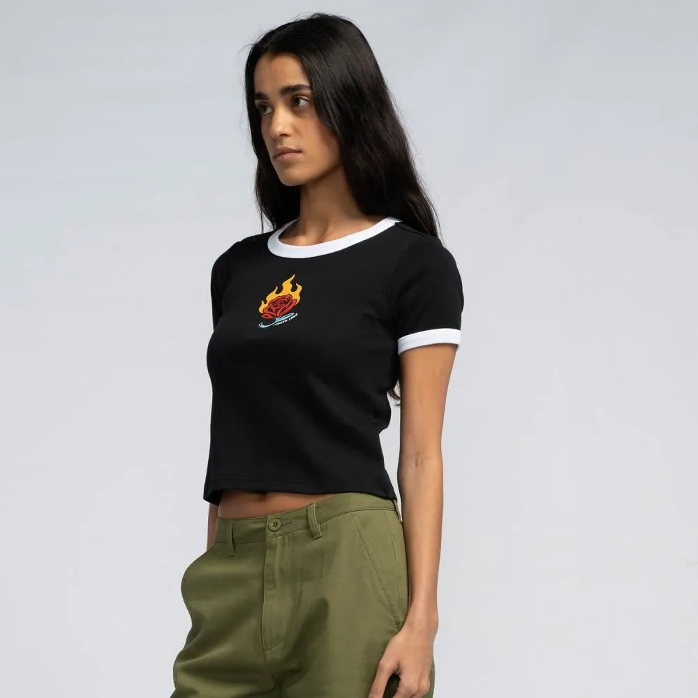 Santa Cruz Womens T-Shirt Lucky Rose Ringer T-Shirt - Black / White