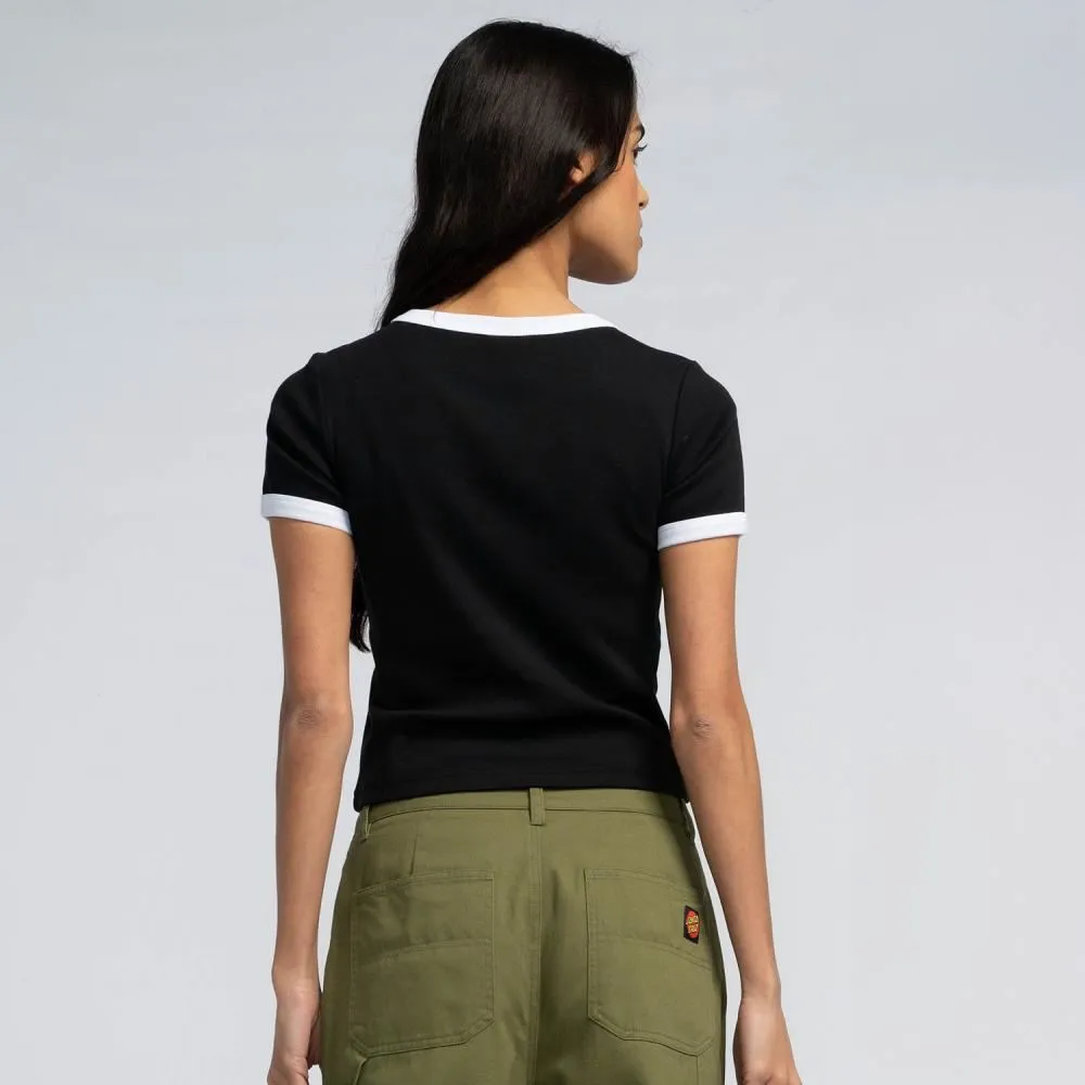 Santa Cruz Womens T-Shirt Lucky Rose Ringer T-Shirt - Black / White
