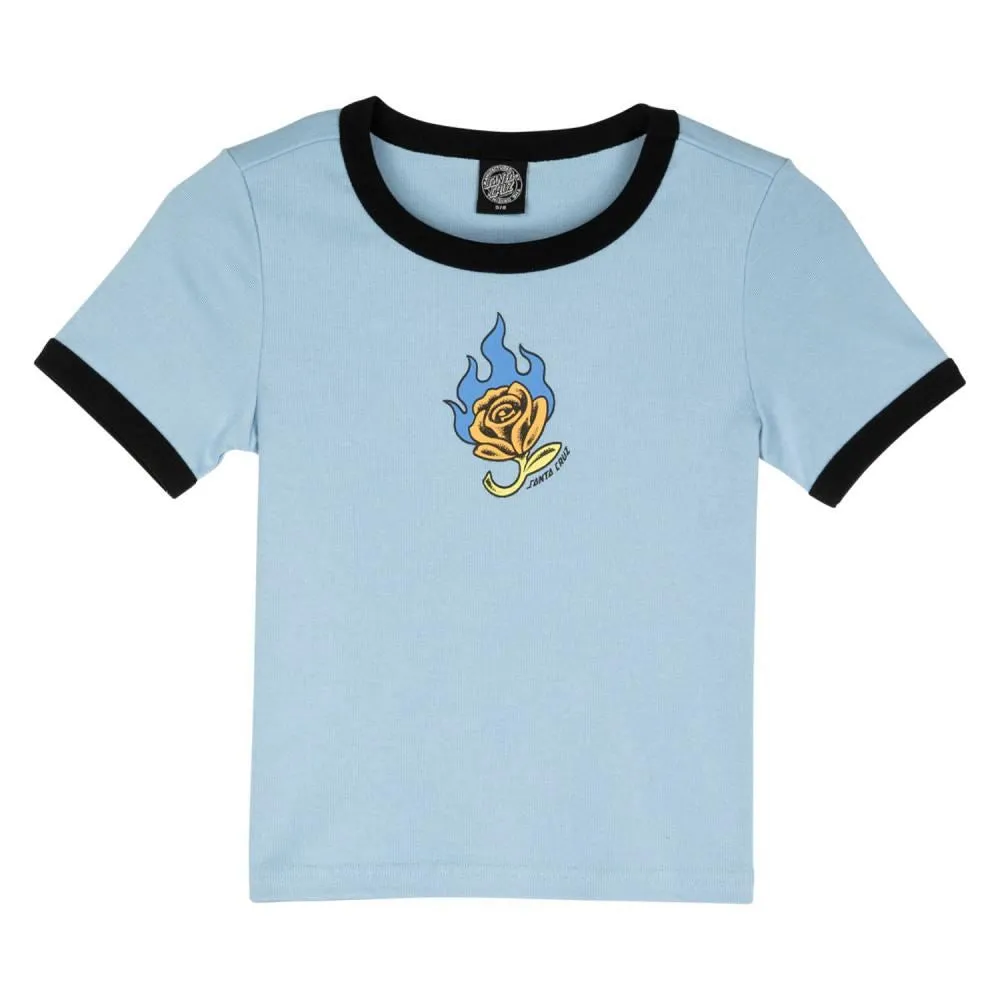 Santa Cruz Womens T-Shirt Lucky Rose Ringer T-Shirt - Crystal Blue / Black
