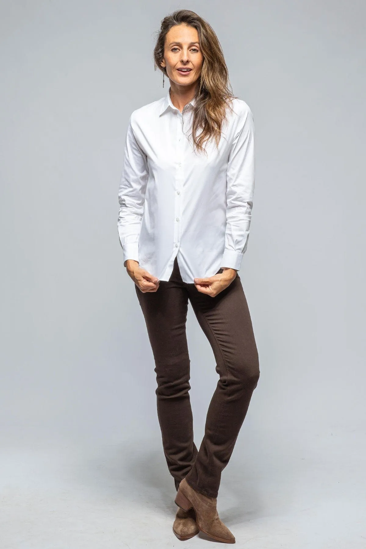 Sara Stretch Cotton White Shirt In White