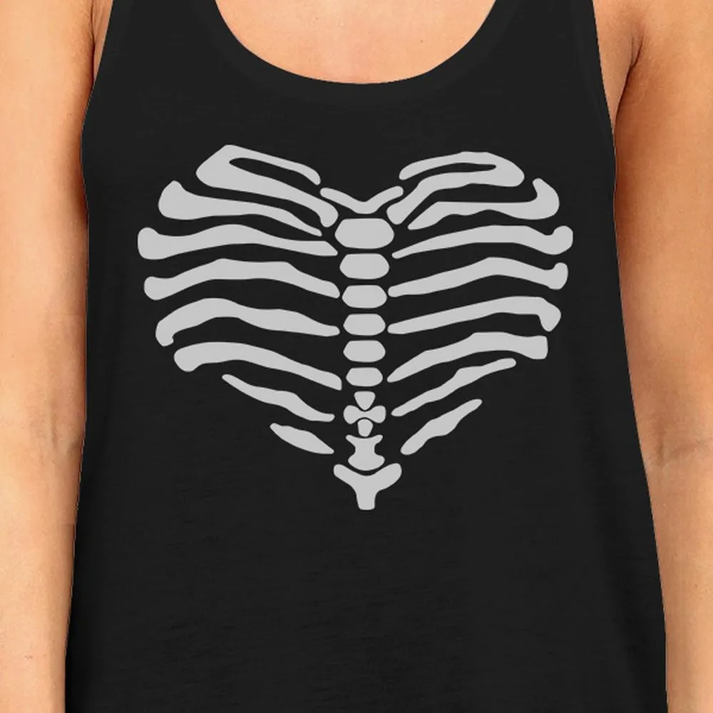 Skeleton Heart Women's Tank Top- Black