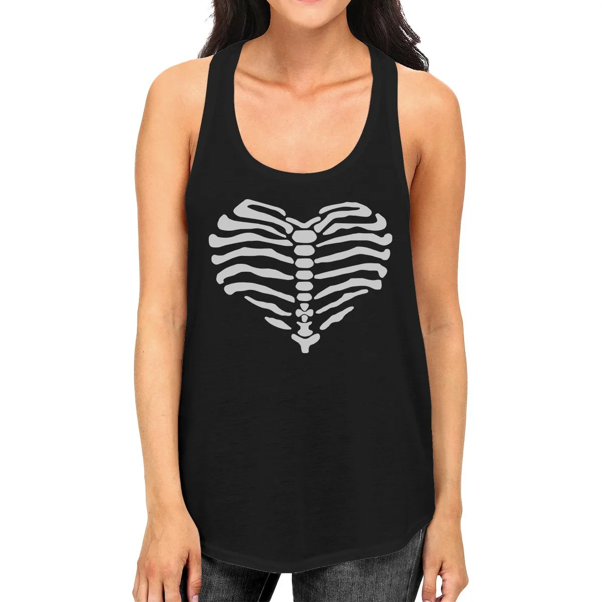 Skeleton Heart Women's Tank Top- Black