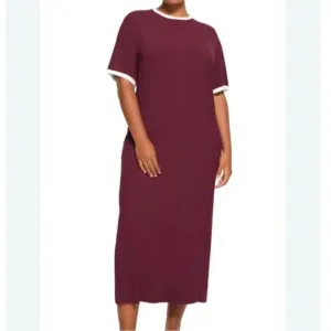 Skims Women's RINGER T-SHIRT LONG DRESS Pajama Short Sleeve Maxi Dress Size S