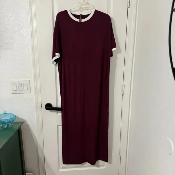 Skims Women's RINGER T-SHIRT LONG DRESS Pajama Short Sleeve Maxi Dress Size S