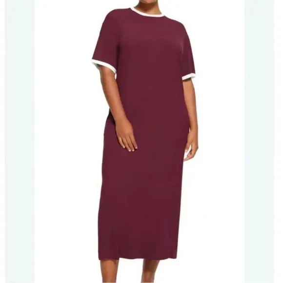 Skims Women's RINGER T-SHIRT LONG DRESS Pajama Short Sleeve Maxi Dress Size S