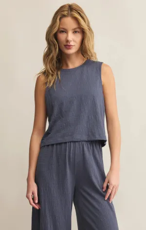 Sloane Textured Top-Worn Blue