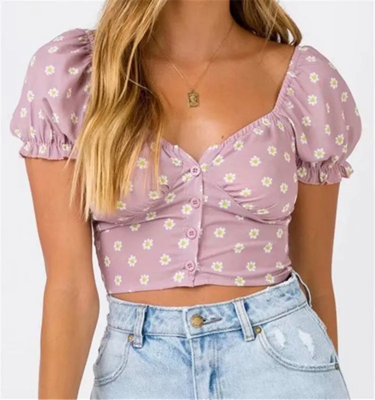 Small shirt vintage plaid bubble cuff short shirt