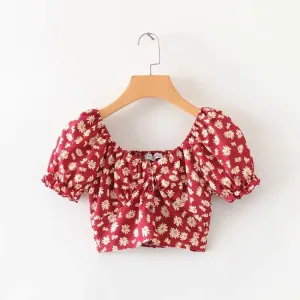 Small shirt vintage plaid bubble cuff short shirt