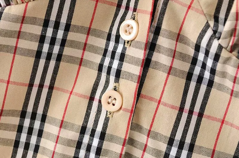 Small shirt vintage plaid bubble cuff short shirt