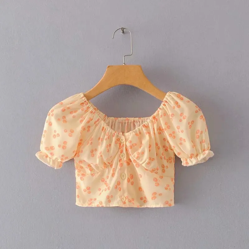 Small shirt vintage plaid bubble cuff short shirt