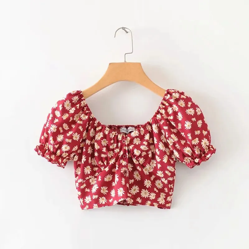 Small shirt vintage plaid bubble cuff short shirt