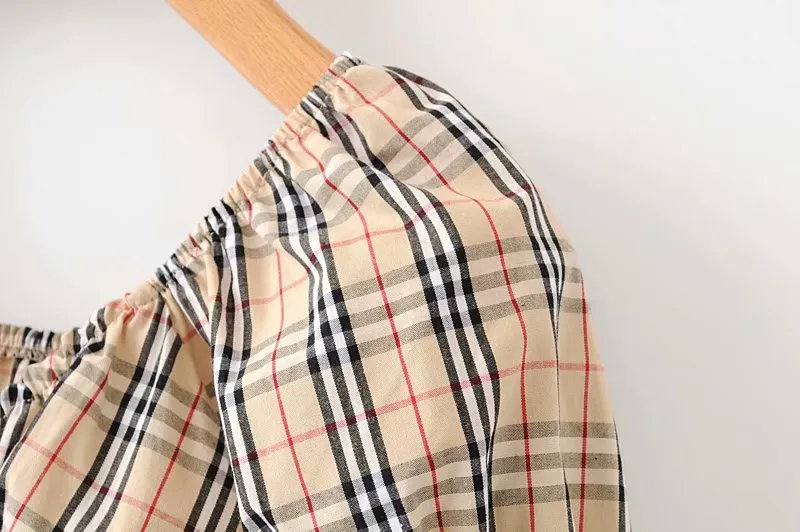 Small shirt vintage plaid bubble cuff short shirt