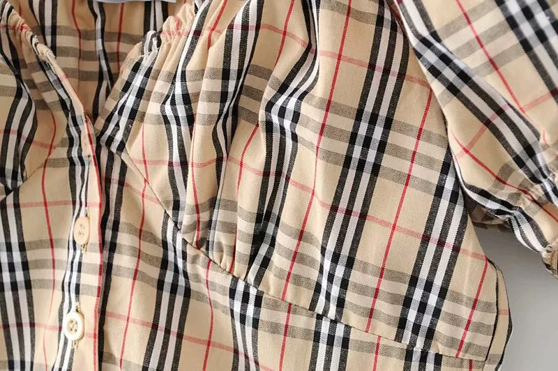 Small shirt vintage plaid bubble cuff short shirt