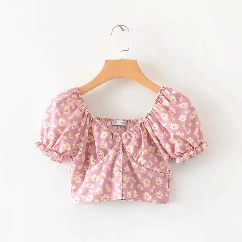 Small shirt vintage plaid bubble cuff short shirt