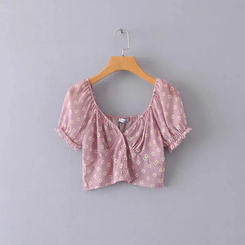 Small shirt vintage plaid bubble cuff short shirt