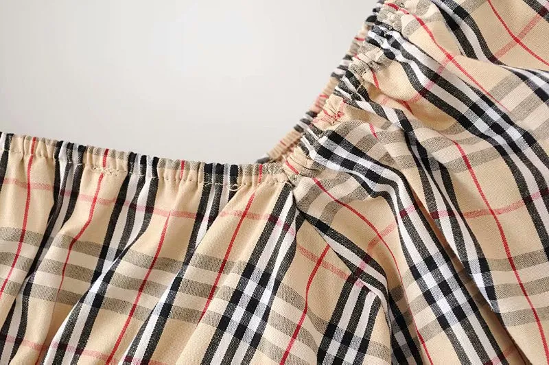 Small shirt vintage plaid bubble cuff short shirt