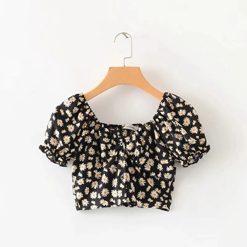 Small shirt vintage plaid bubble cuff short shirt