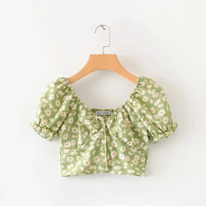 Small shirt vintage plaid bubble cuff short shirt