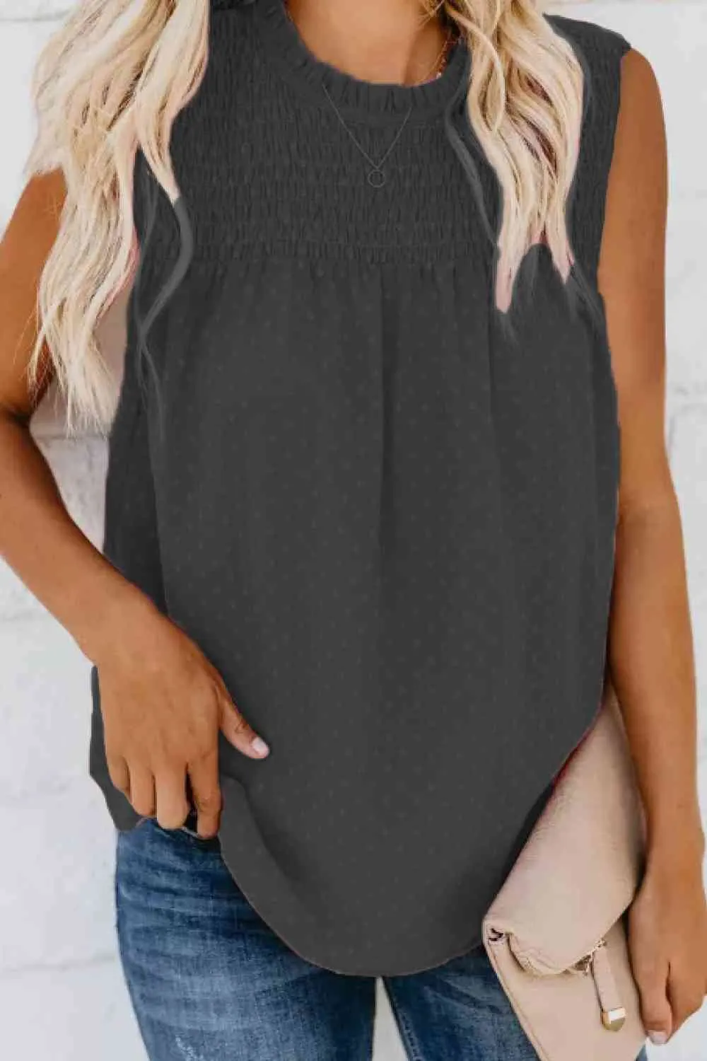 Smocked Tie Back Frill Trim Tank (6 Colors)