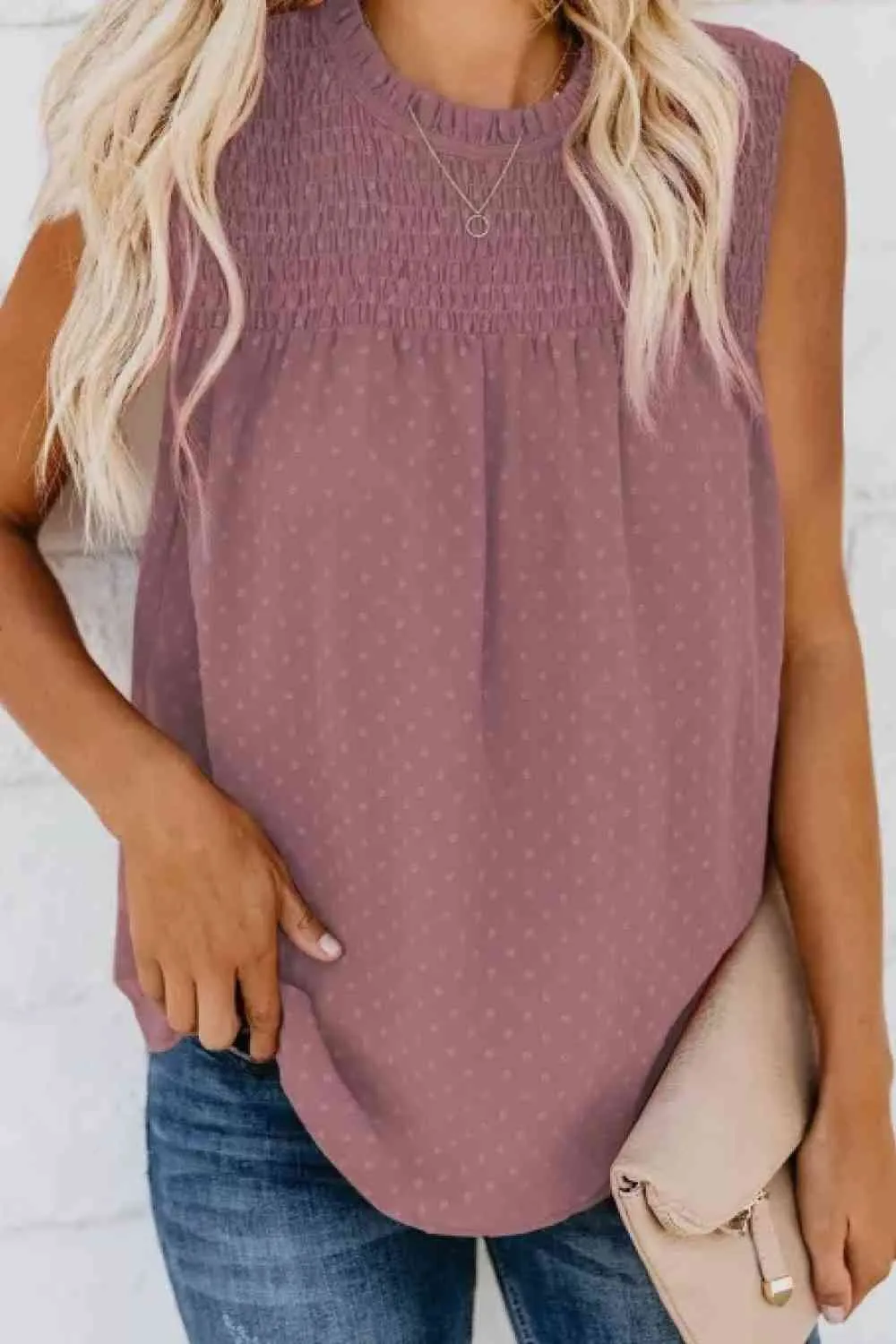 Smocked Tie Back Frill Trim Tank (6 Colors)