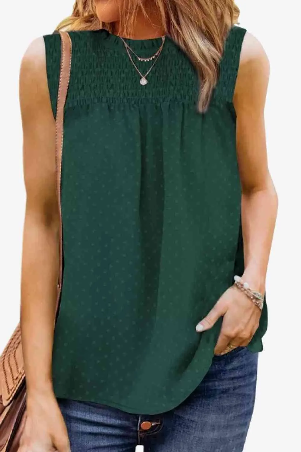 Smocked Tie Back Frill Trim Tank (6 Colors)
